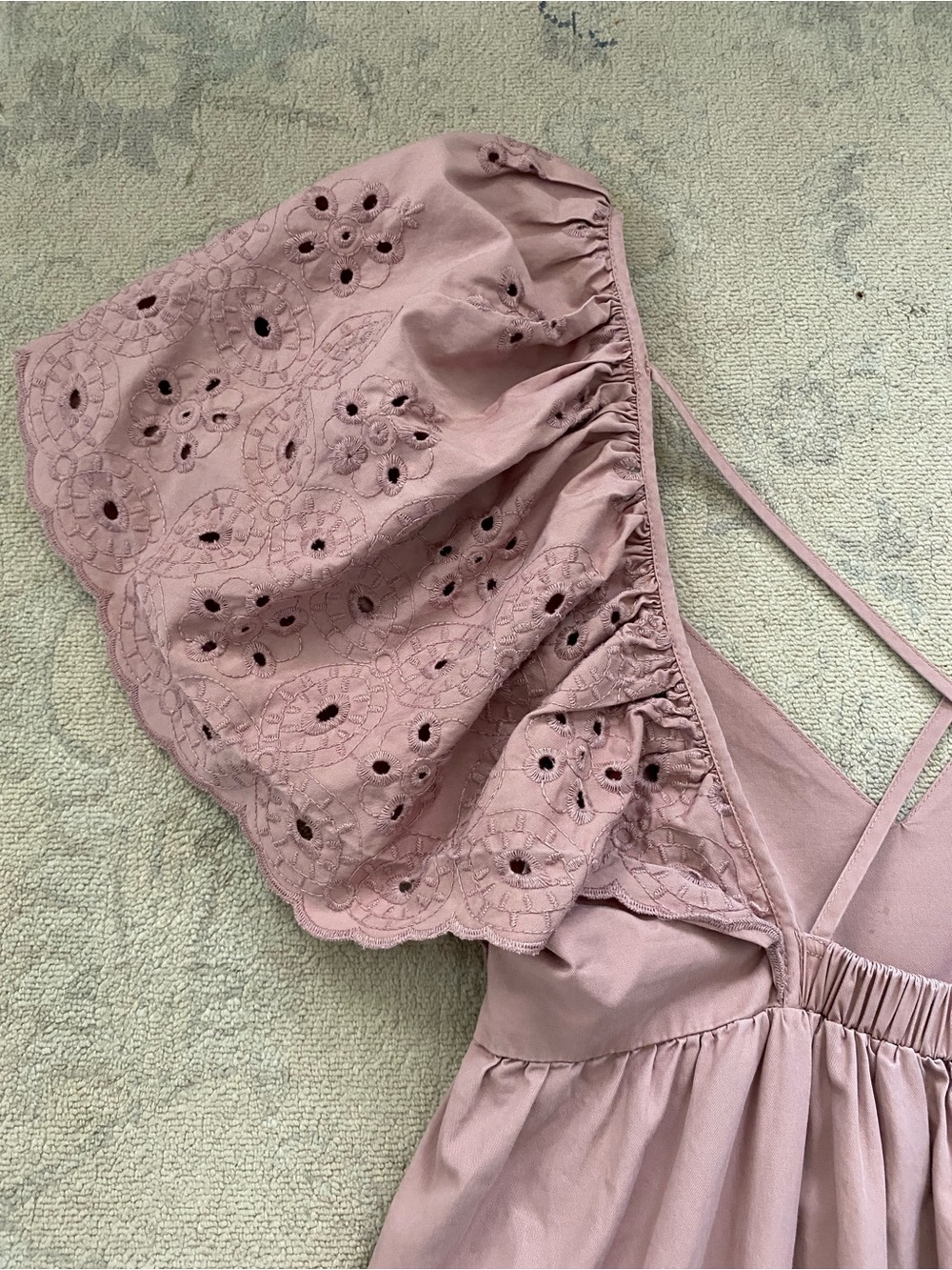 En Saison Barnette Maxi Dress Dusty Rose Mauve Cotton Eyelet Open Back Pockets - Picture 14 of 16